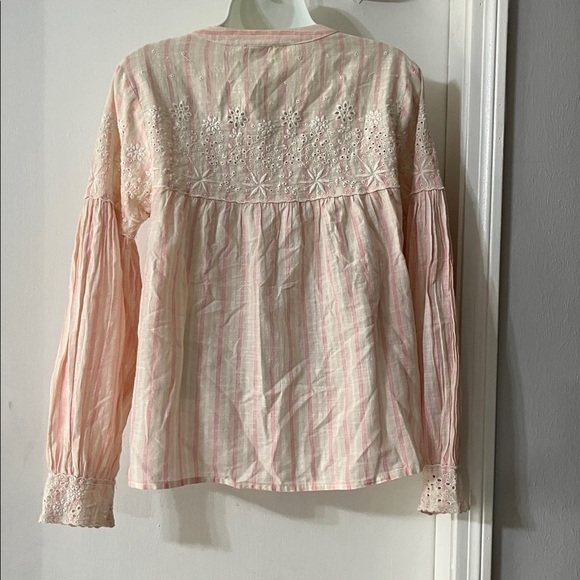 LoveShackFancy Pink Striped Blouse with Lace and Pom-Poms - Picture 4 of 8